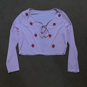 SHEIN Light Pink Strawberry Embroidered Blouse